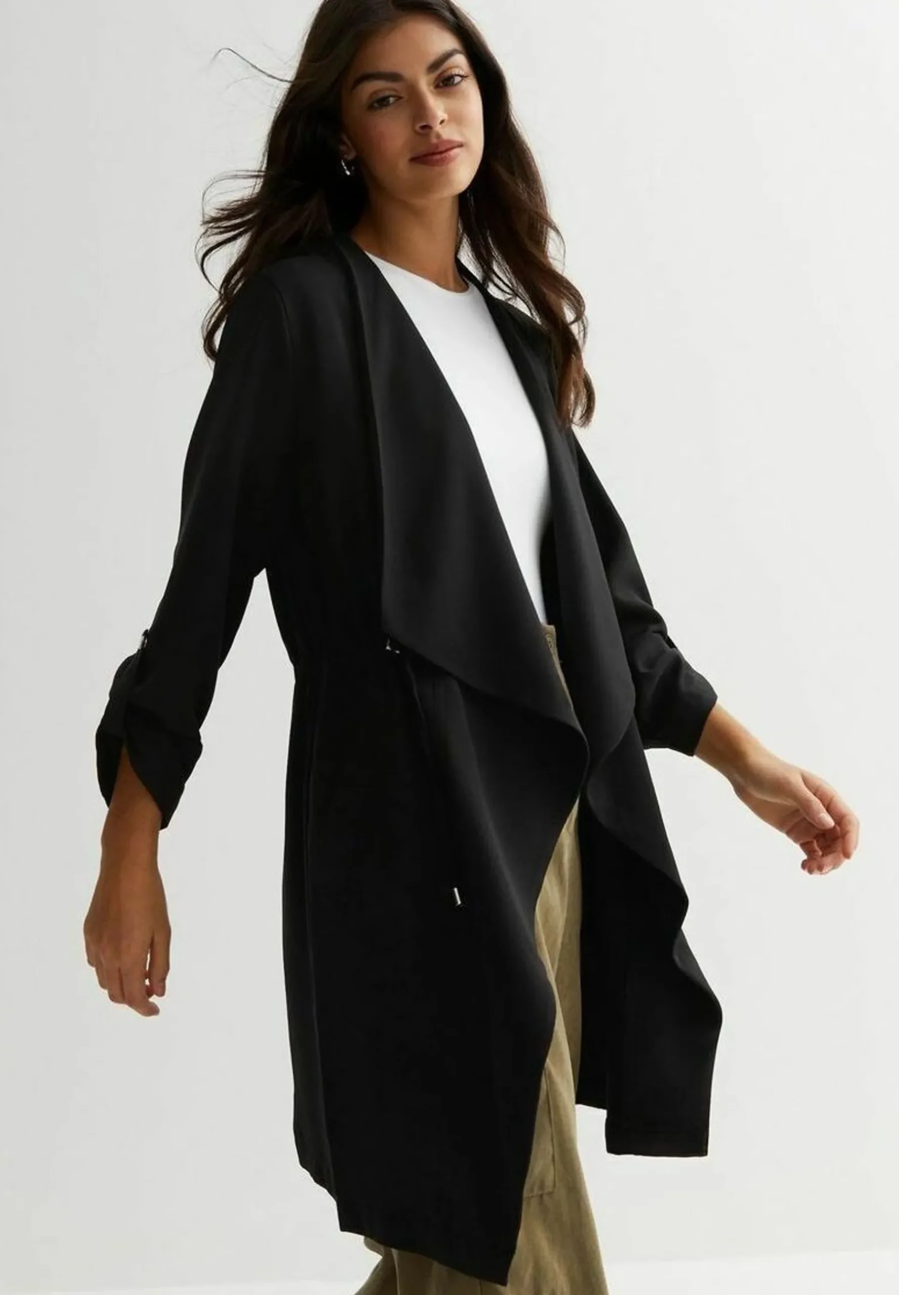 3/4 Sleeve Waterfall Duster - Trench|New Look Flash Sale