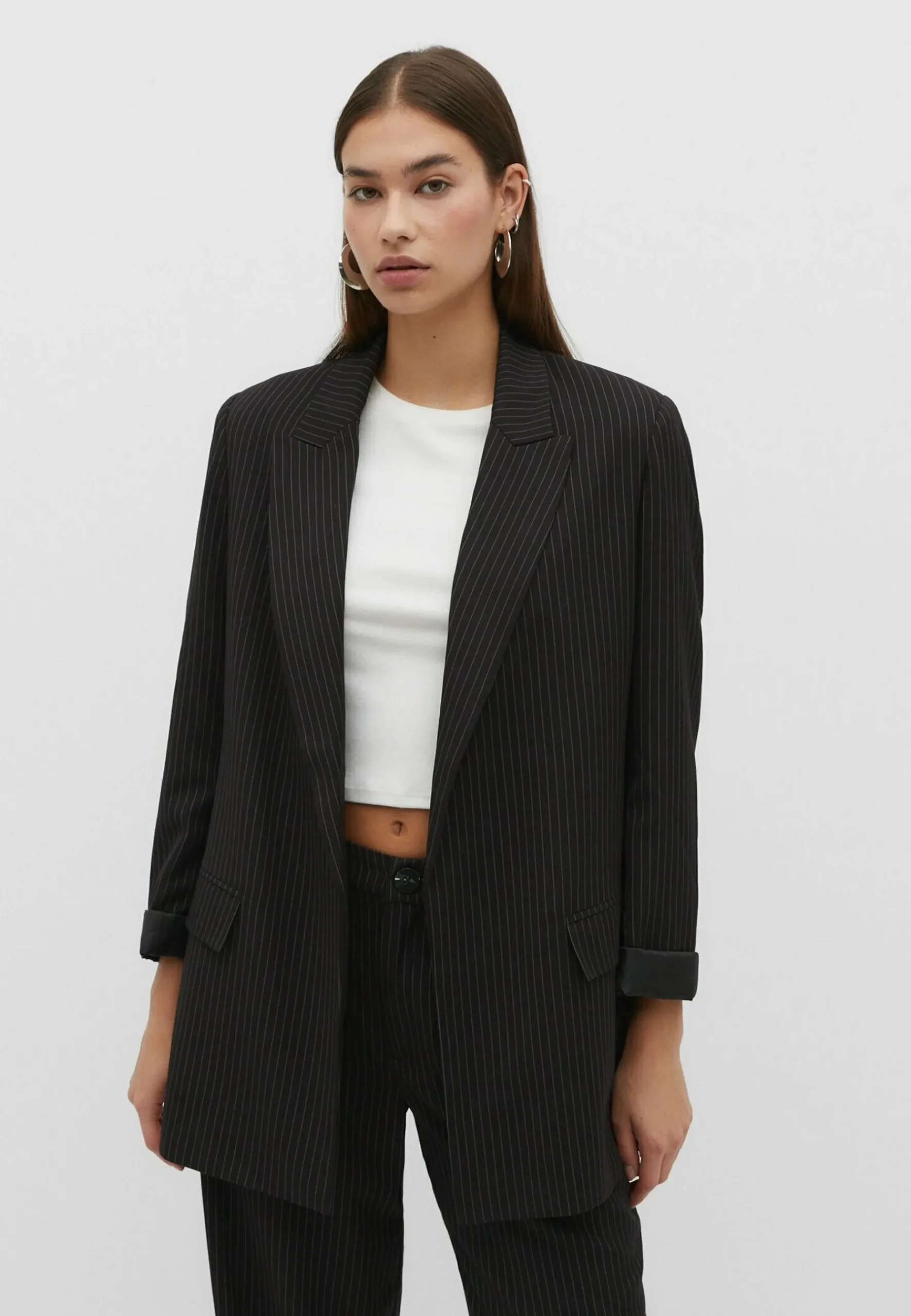 Flowing Open Pinstripe - Manteau Court|Stradivarius Cheap