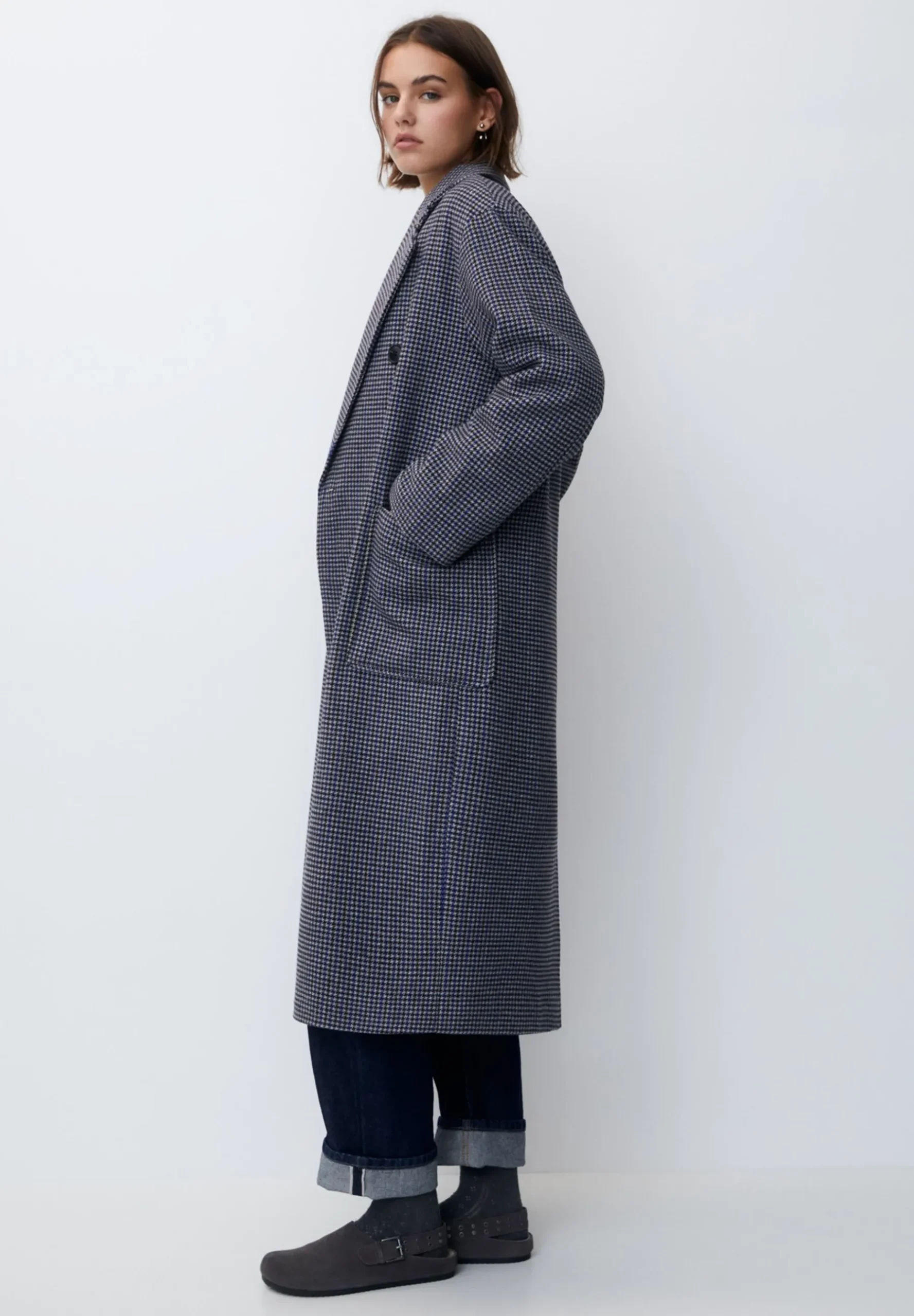 Long Check Texture - Manteau Classique|PULL&BEAR Clearance