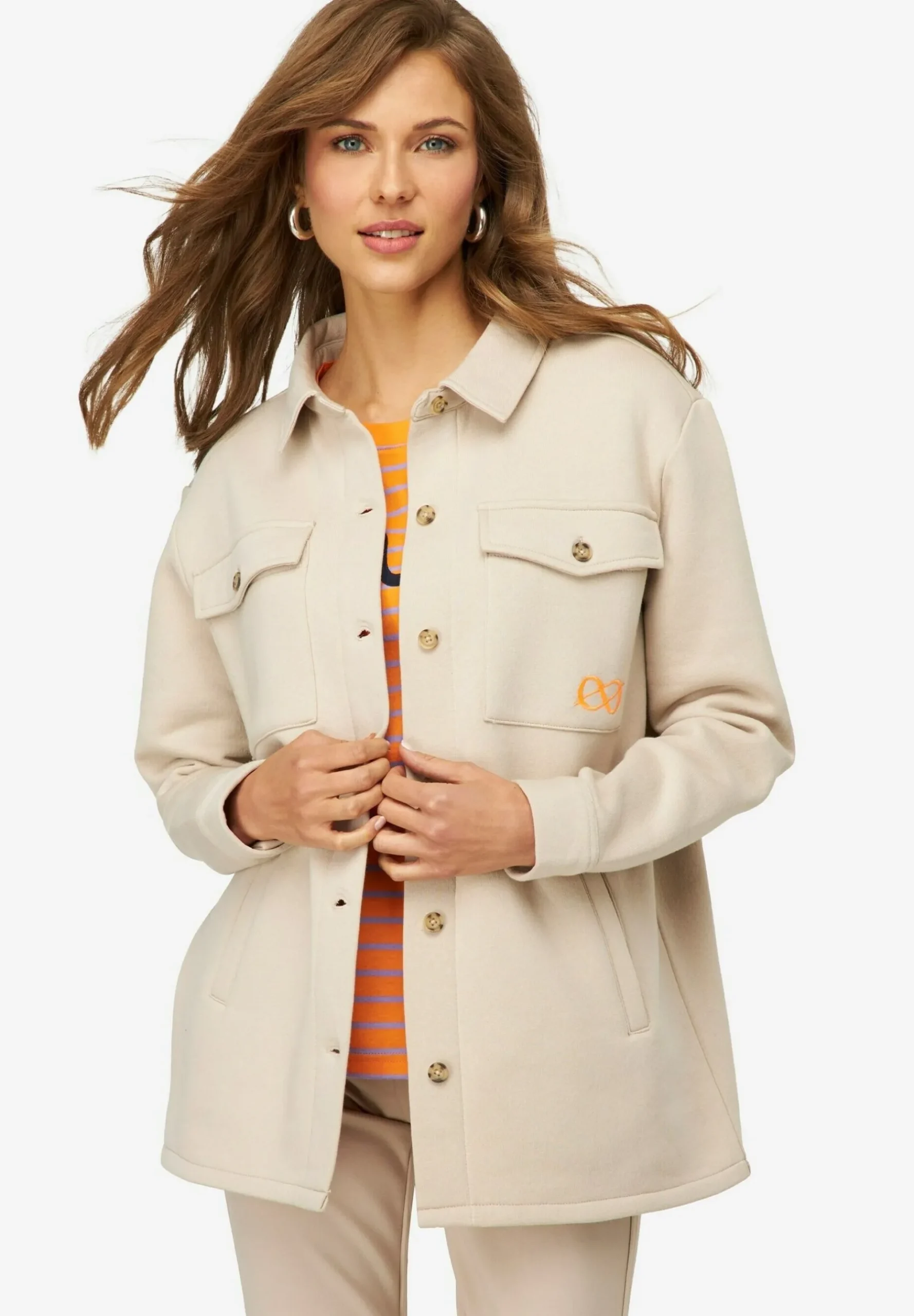 Mit Print Hemdkragen Langarm - Manteau Court|LAURASØN Cheap