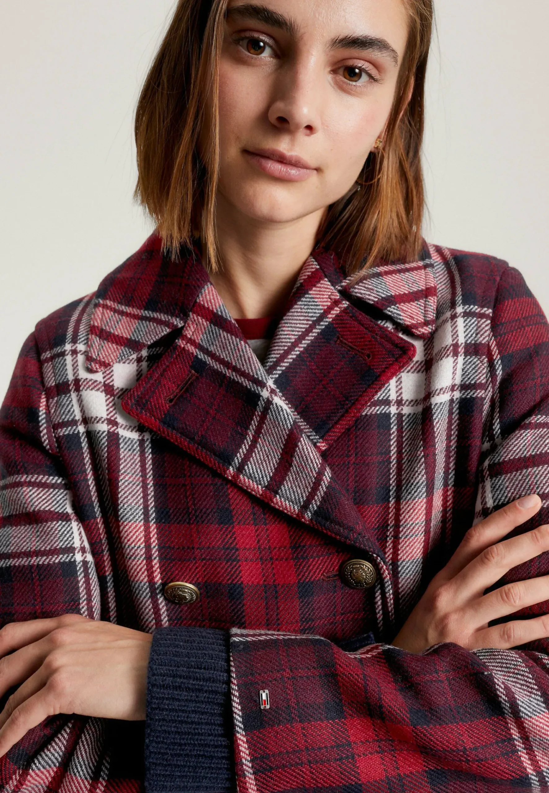 Prep Tartan Check Double Breasted Pea - Manteau Court|Tommy Hilfiger Fashion