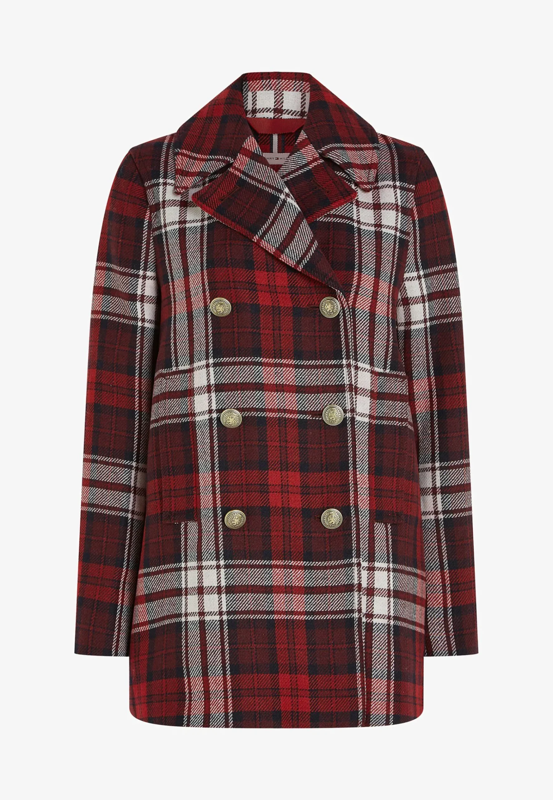 Prep Tartan Check Double Breasted Pea - Manteau Court|Tommy Hilfiger Fashion