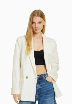 Regular­Fit Tailored - Feminine-Cut Double-Breasted - Manteau Court|Bershka Clearance