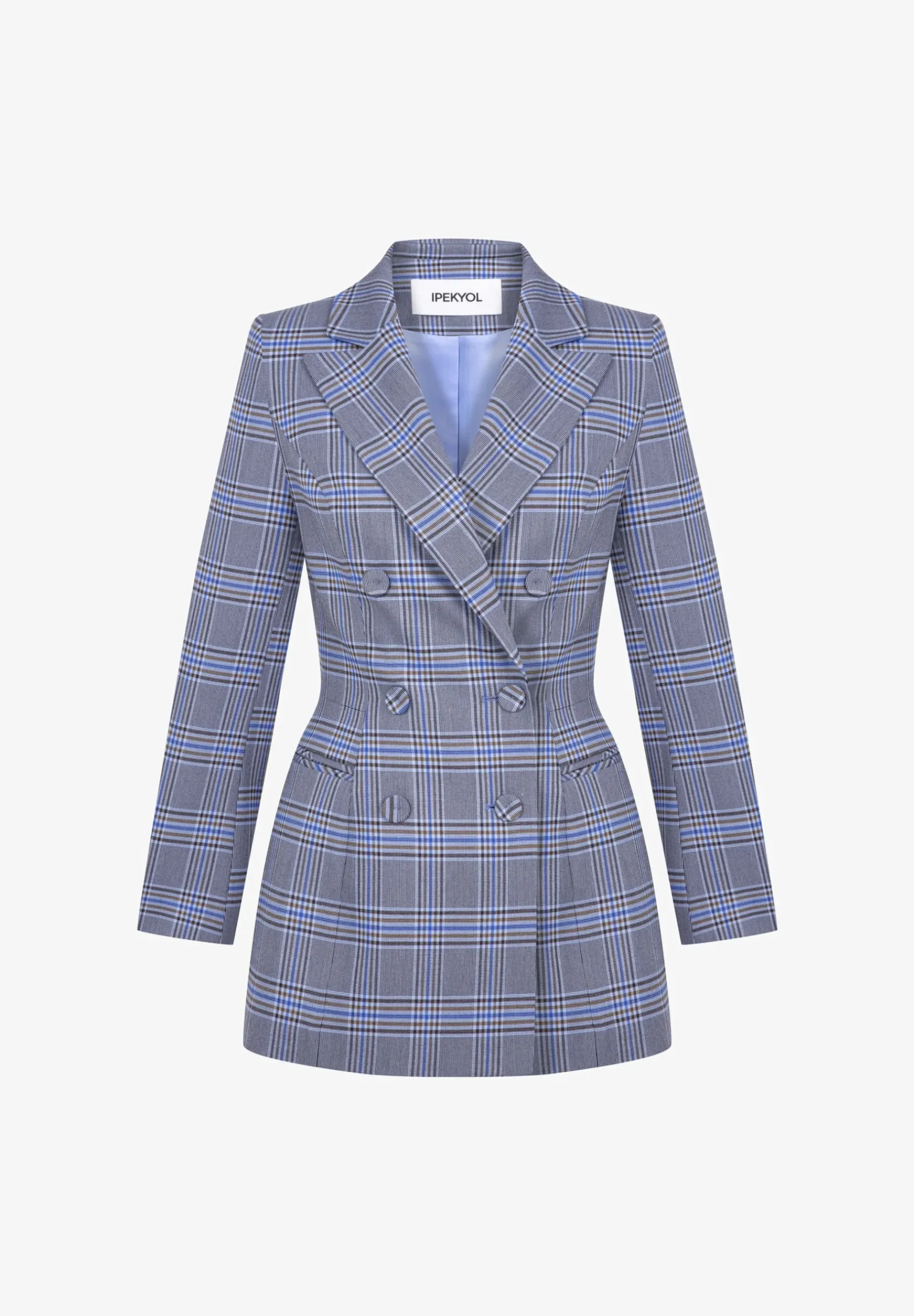Slim Cut Plaid Patterned Double-Breasted With Accentuated Waist - Manteau Court|Ipekyol Sale